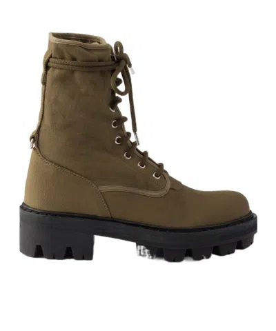 Prada Canvas Lace-up Ankle Boots In Green