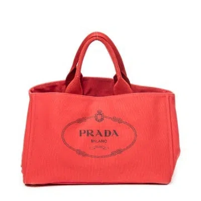 Pre-owned Prada Canvas Large Canapa Tote In Red