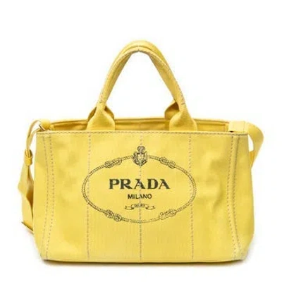 Pre-owned Prada Canvas Large Canapa Tote In Yellow