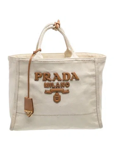 Pre-owned Prada Canvas Large Linen Tote Bag Large In Neutral
