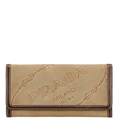 Pre-owned Prada Canvas Leather Long Wallet (bi-fold) () In Brown