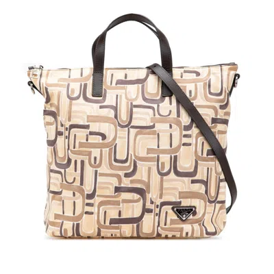 Pre-owned Prada Canvas Leather Shoulder Bag Tote Bag () In Yellow