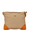 Prada Canvas Leather Triangle Logo Plate Shoulder Bag In Beige