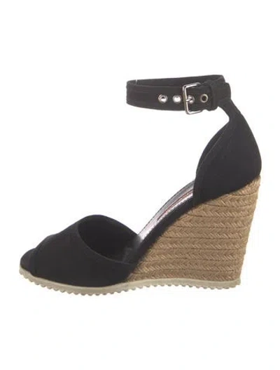 Pre-owned Prada Canvas Leather Trim Embellishment Espadrilles In Black