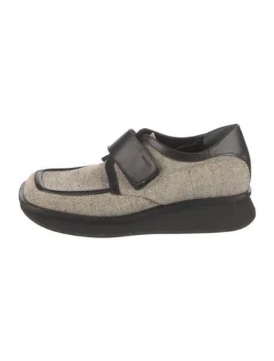 Pre-owned Prada Canvas Leather Trim Embellishment Flats