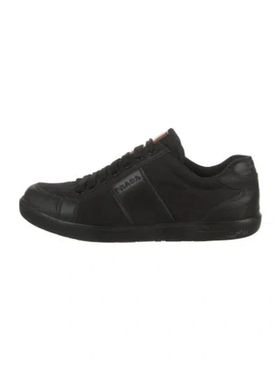 Pre-owned Prada Canvas Leather Trim Embellishment Sneakers In Black