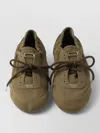Prada Vintage-finished Canvas Sneakers For Women In Green