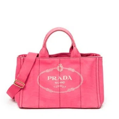 Pre-owned Prada Canvas Medium Canapa Tote In Pink