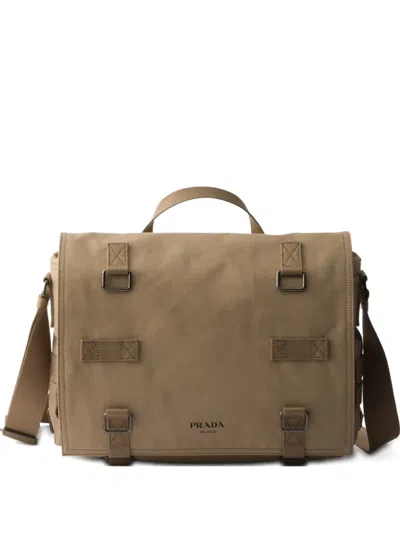 Prada Canvas Messenger Bag In Neutral