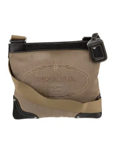 Pre-owned Prada Canvas Messenger Bag In Neutral