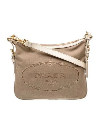 Pre-owned Prada Canvas Messenger Bag In Neutral