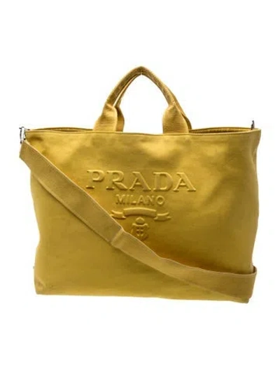 Pre-owned Prada Canvas Messenger Bag In Yellow
