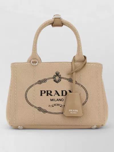 Prada Canvas Mini Jardinière Handbag Top Handles In Brown