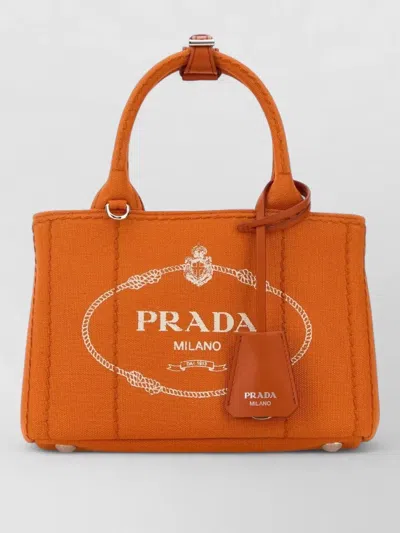 Prada Canvas Jardinière Small Shoulder Handbag In Orange