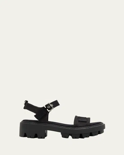 Prada Canvas Platform Sandals In Black