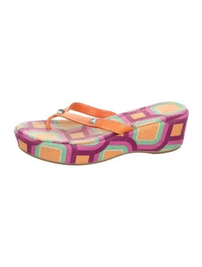 Pre-owned Prada Canvas Printed Flats In Orange