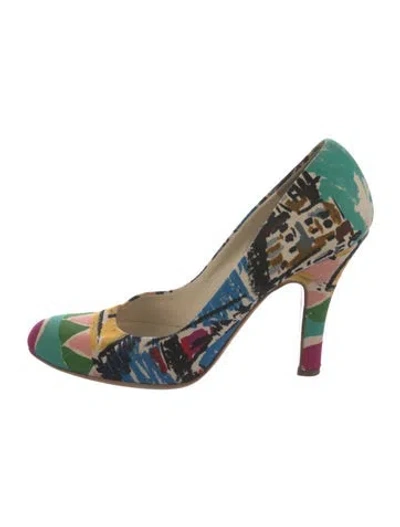 Pre-owned Prada Canvas Printed Pumps In Multi