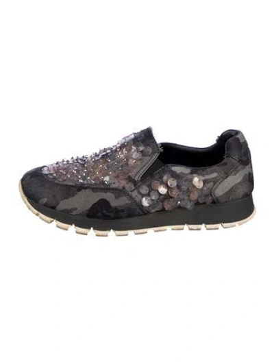 Pre-owned Prada Canvas Printed Sneakers In Green