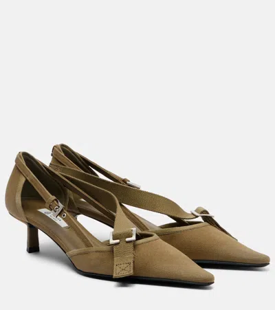 Prada Utility-inspired Mini Pumps With Geometric Kitten Heel In Brown