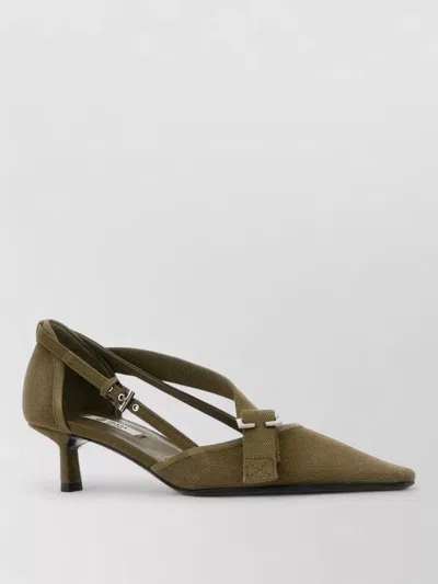 Prada Canvas Pumps Pointed Toe Kitten Heel Straps In Green