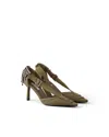 Prada Canvas Pumps Slingback Pointed Toe Embellished Heel In Green