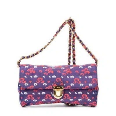 Pre-owned Prada Canvas Push Lock Chain Flap Clutch In Purple