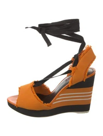 Pre-owned Prada Canvas Raw-edge Trim Sandals In Orange