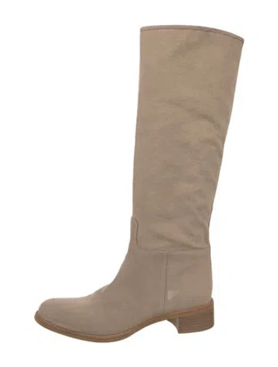 Pre-owned Prada Canvas Riding Boots In Neutral