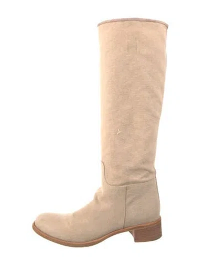 Pre-owned Prada Canvas Riding Boots In Neutrals