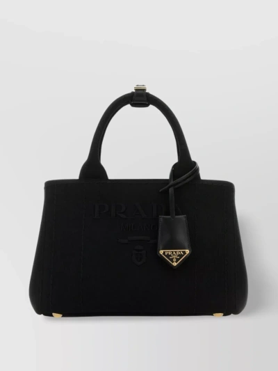 Prada Canvas Round Handle Shoulder Bag In Black