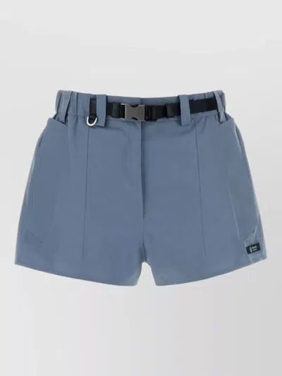 Prada Canvas Shorts Belt Loops Pleated Front In Blue