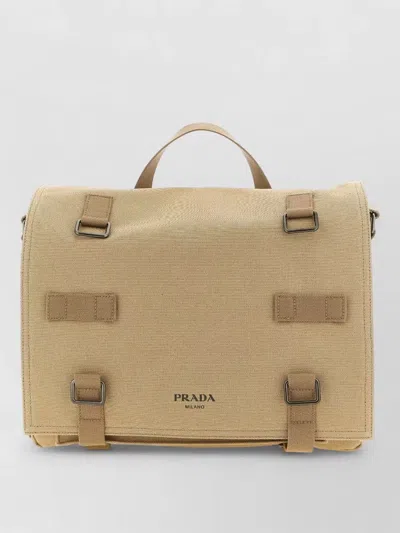 Prada Canvas Shoulder Bag Strap Top Handle In Brown