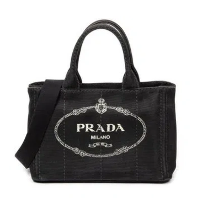 Pre-owned Prada Canvas Small Canapa Tote In Black