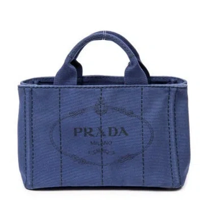 Pre-owned Prada Canvas Small Canapa Tote In Blue