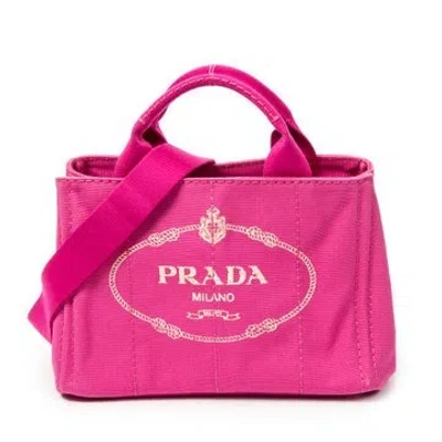 Pre-owned Prada Canvas Small Canapa Tote In Pink