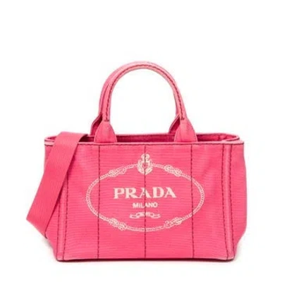 Pre-owned Prada Canvas Small Canapa Tote In Pink