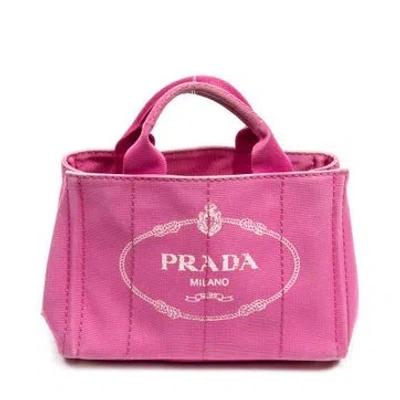 Pre-owned Prada Canvas Small Canapa Tote In Pink