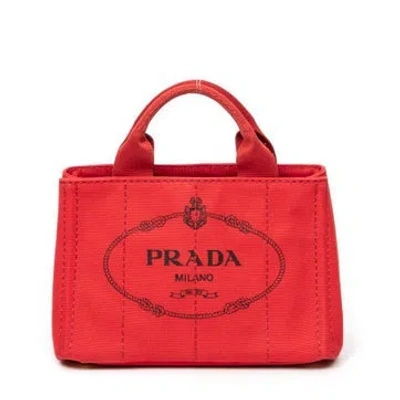 Pre-owned Prada Canvas Small Canapa Tote In Red