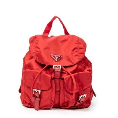 Pre-owned Prada Canvas Small Drawstring Backpack In Red