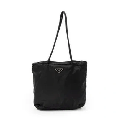 Pre-owned Prada Canvas Square Zip Tote In Black