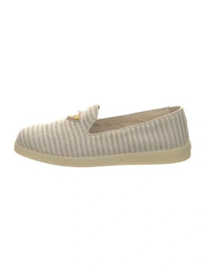 Pre-owned Prada Canvas Striped Loafers In Neutral