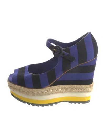 Pre-owned Prada Canvas Striped Pumps In Blue