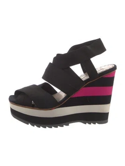 Pre-owned Prada Canvas Striped Sandals In Black