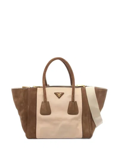 Pre-owned Prada Canvas Suede Tote Bag In Neutral
