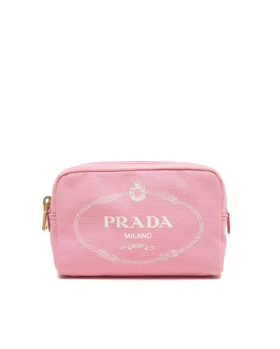 Pre-owned Prada Canvas Toiletry Pouch In Pink
