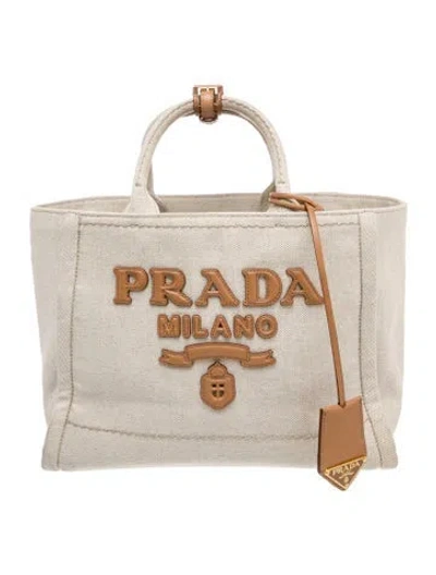 Pre-owned Prada Canvas Top Handle Bag In Neutral