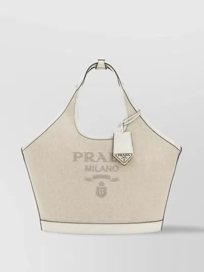Prada Canvas Top Handle Shoulder Bag In Neutral