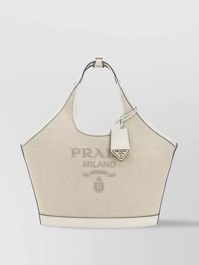 Prada Canvas Top Handle Shoulder Bag In Beige O Tan