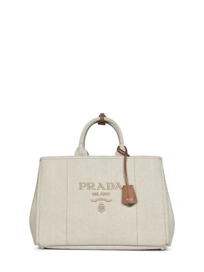 Prada Canvas Tote Bag In Beige