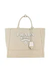 Prada Leather Patch Canvas Bag In Brown